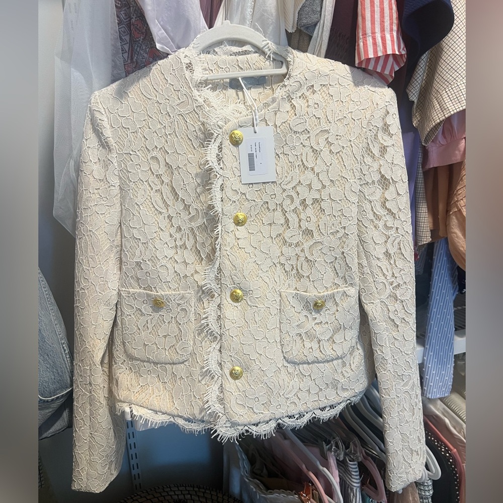 NWT Sympathique Small Cream Lace Women's Single-Breasted Jacket w/ Gold Buttons